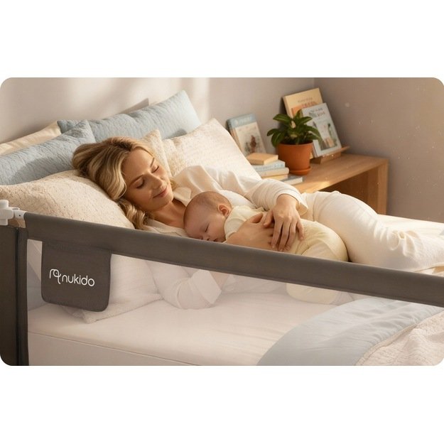 Lovos apsauginis turėklas, apsauginiai varteliai, spyna, 160 cm, Nukido NK-227, pilkas 3