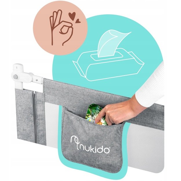 Lovos apsauginis turėklas, apsauginiai varteliai, spyna, 160 cm, Nukido NK-227, pilkas 5