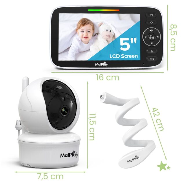 Kūdikio stebėjimo kamera su tiesioginio stebėjimo funkcija, naktinis režimas, VOX HD LCD 5 colių 1