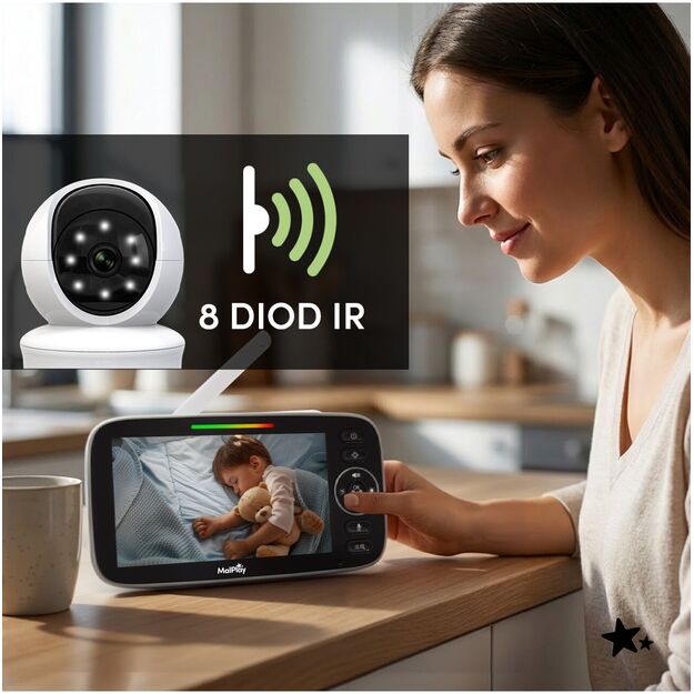 Kūdikio stebėjimo kamera su tiesioginio stebėjimo funkcija, naktinis režimas, VOX HD LCD 5 colių 6