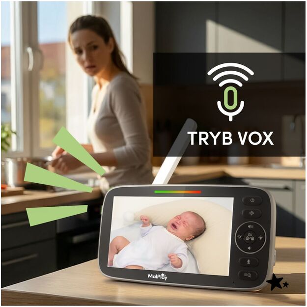 Kūdikio stebėjimo kamera su tiesioginio stebėjimo funkcija, naktinis režimas, VOX HD LCD 5 colių 7