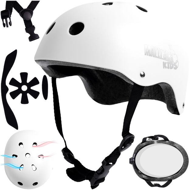 Vaikiškas dviratininko šalmas, reguliuojamas, 48–54 cm, baltas