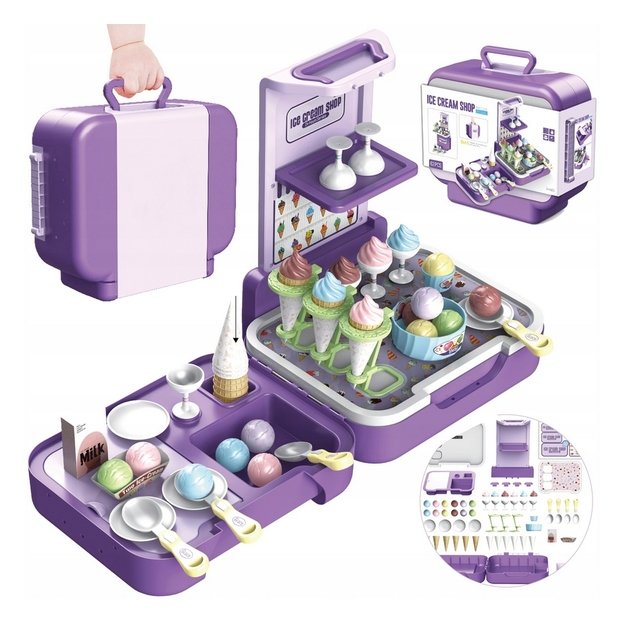 Žaislinės Ledų parduotuvės rinkinys lagamine, 62 dalys