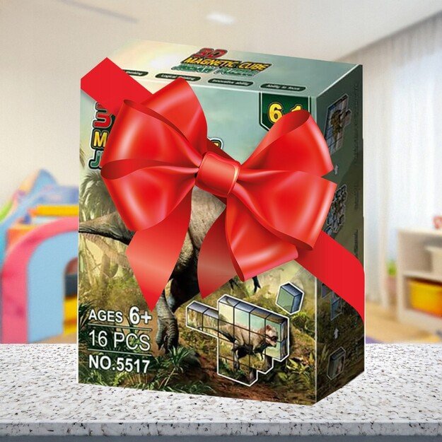 Magnetinių kaladėlių 3D dėlionė Dinozaurai, 16 vnt. 4