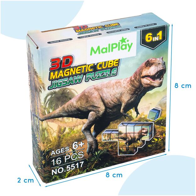 Magnetinių kaladėlių 3D dėlionė Dinozaurai, 16 vnt.
