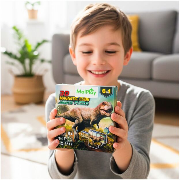 Magnetinių kaladėlių 3D dėlionė Dinozaurai, 16 vnt.