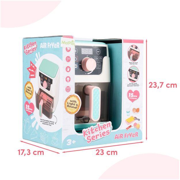 Žaislinė oro gruzdintuvė su atidaromu stalčiu, priedais, šviesa ir garsu 1