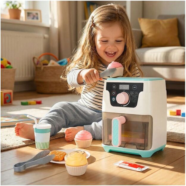 Žaislinė oro gruzdintuvė su atidaromu stalčiu, priedais, šviesa ir garsu 2