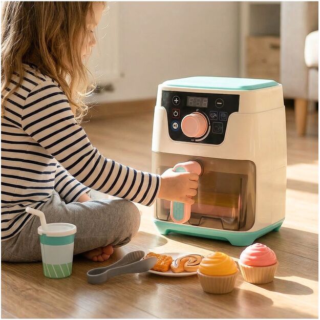 Žaislinė oro gruzdintuvė su atidaromu stalčiu, priedais, šviesa ir garsu 9