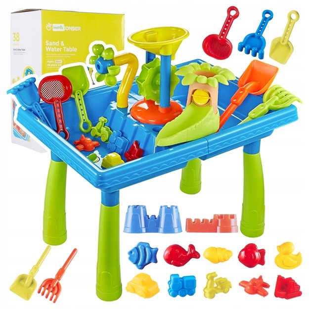 Smėlio ir vandens žaidimų stalas su priedais, 38 el.