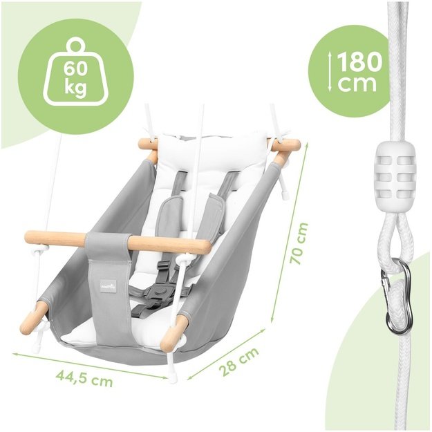 Vaikiškos sūpynės/hamakas su reguliuojamais saugos diržais, 60 kg