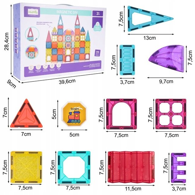 Magnetinis konstruktorius „Magnetic Tiles”, 77 detalių