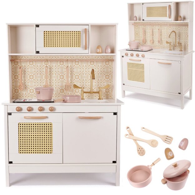 Vaikiška retro MDF medinė virtuvė su BOHO aksesuarais, baltos spalvos