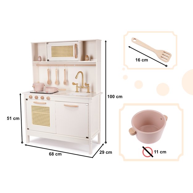 Vaikiška retro MDF medinė virtuvė su BOHO aksesuarais, baltos spalvos 4