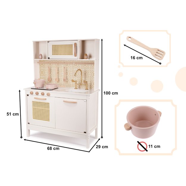 Vaikiška retro MDF medinė virtuvė su BOHO aksesuarais, baltos spalvos 13