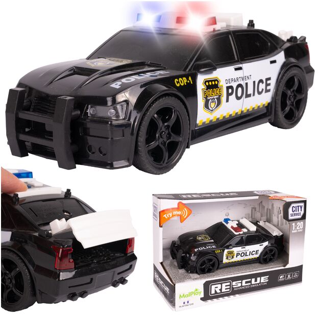 Žaislinis Policijos automobilis su šviesa, garsu ir atidaroma bagažine