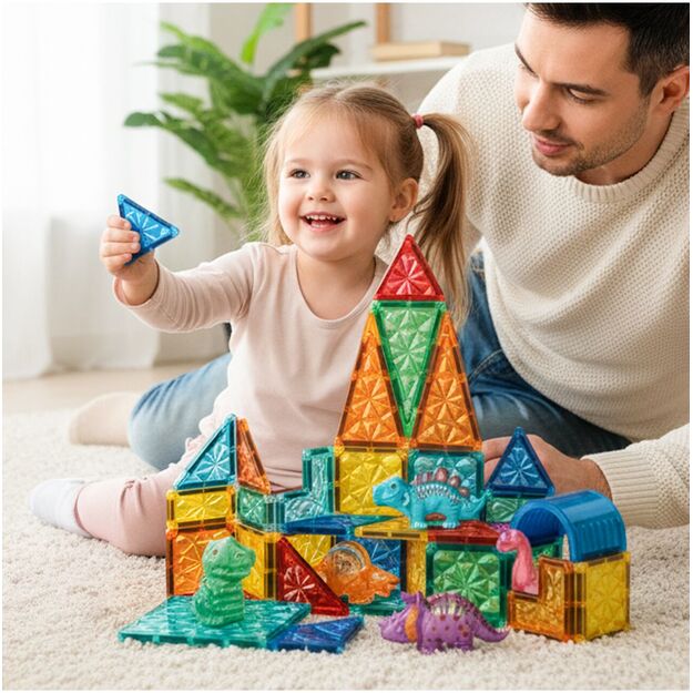 Magnetinis konstruktorius su dinozaurų figūrėlėmis, 45 vnt. 5