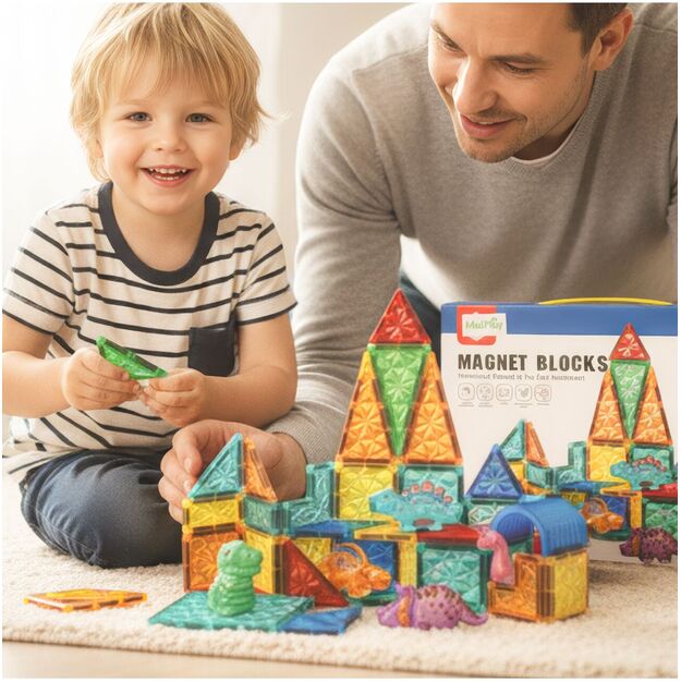 Magnetinis konstruktorius su dinozaurų figūrėlėmis, 45 vnt. 6