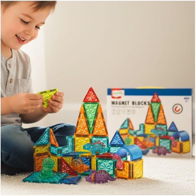 Magnetinis konstruktorius su dinozaurų figūrėlėmis, 45 vnt. 10