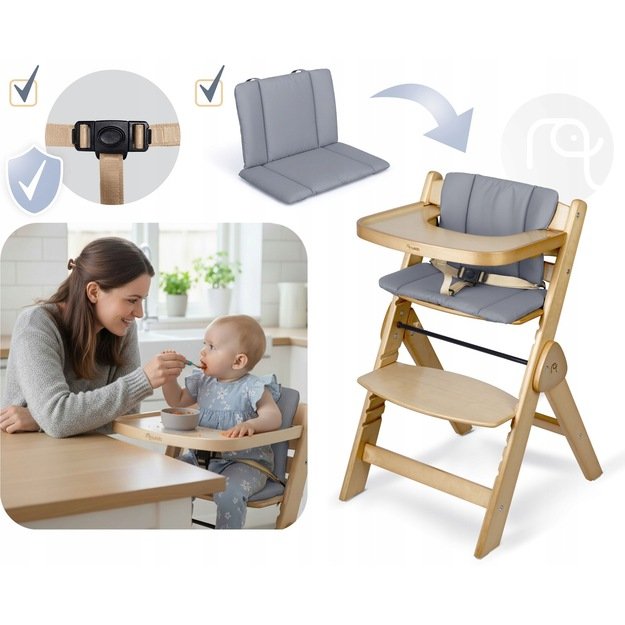Nukido Medinė sulankstoma maitinimo kėdutė su reguliuojamais dirželiais 6