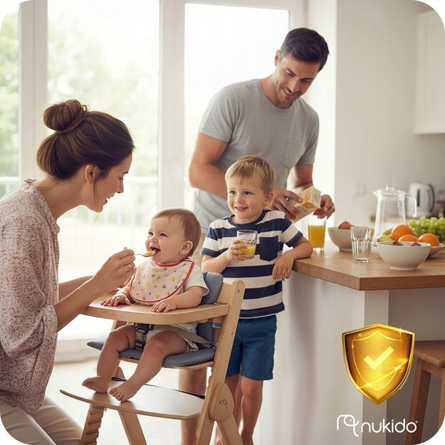 Nukido Medinė sulankstoma maitinimo kėdutė su reguliuojamais dirželiais 11