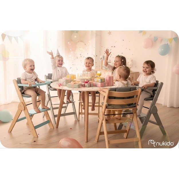 Nukido Medinė sulankstoma maitinimo kėdutė su reguliuojamais dirželiais 13