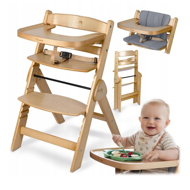 Nukido Medinė sulankstoma maitinimo kėdutė su reguliuojamais dirželiais