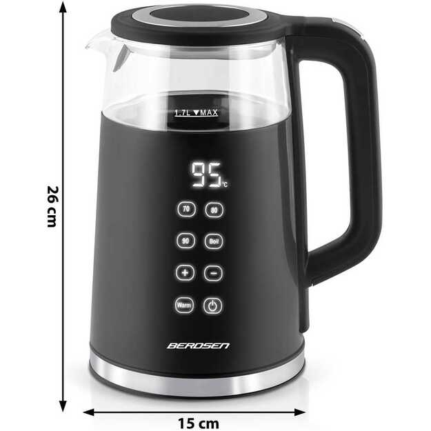 Berdsen BD-707 elektrinis virdulys 1,7 l su temperatūros valdymu ir jutikliniu ekranu, juodas	 3