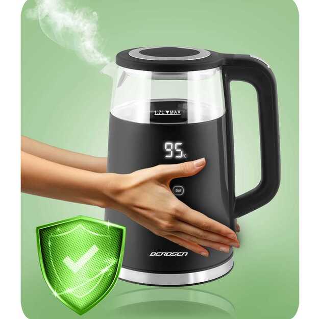 Berdsen BD-707 elektrinis virdulys 1,7 l su temperatūros valdymu ir jutikliniu ekranu, juodas	 11
