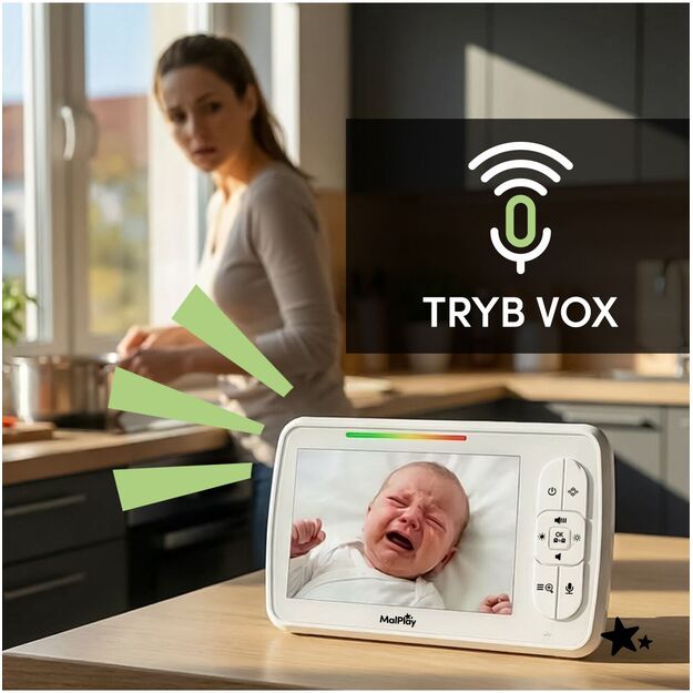 Kūdikio stebėjimo kamera, tiesioginio vaizdo monitorius, besisukantis, naktinis režimas, VOX LCD, 5 colių 6