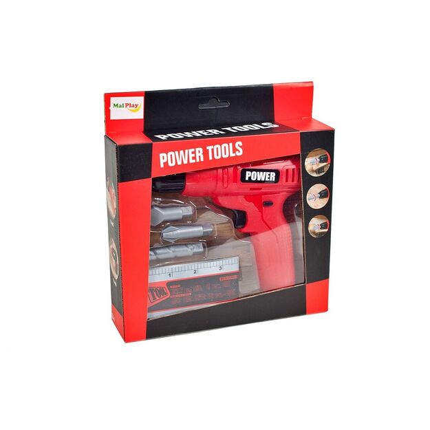 Žaislinis Akumuliatorinis grąžtas, suktuvas su priedais, POWER 6