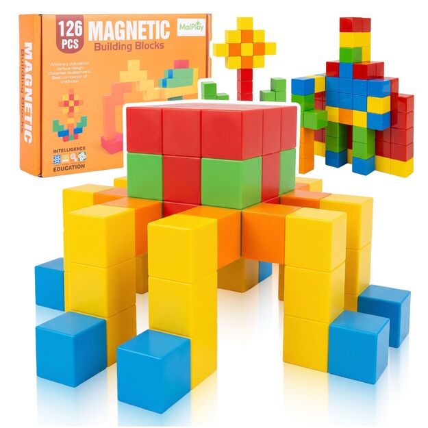 Magnetiniai konstruktoriai, kubeliai, 2D, 3D vaikams, 60 vnt.