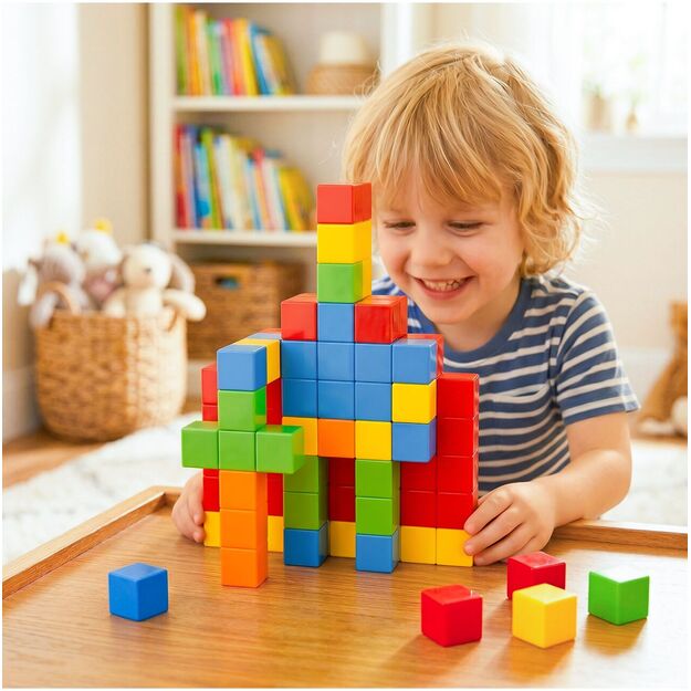 Magnetiniai konstruktoriai, kubeliai, 2D, 3D vaikams, 60 vnt. 2