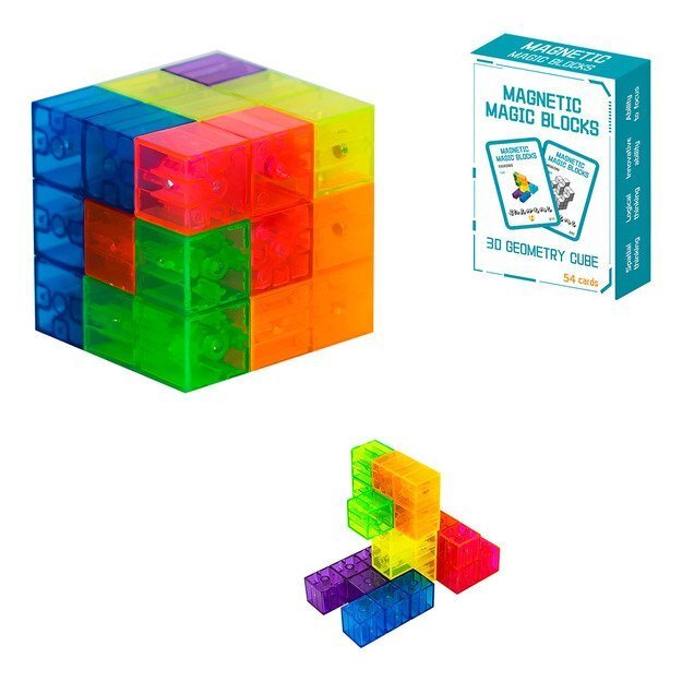 Magnetinių 3D kaladėlių dėlionė kubas su kortelėmis  2