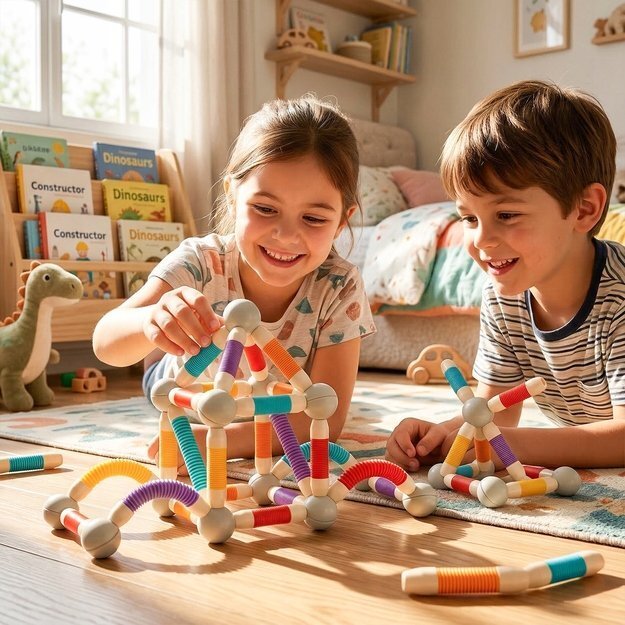 Magnetinis vamzdelių konstruktorius, 138 dalys, lanksti 3D konstrukcija 5