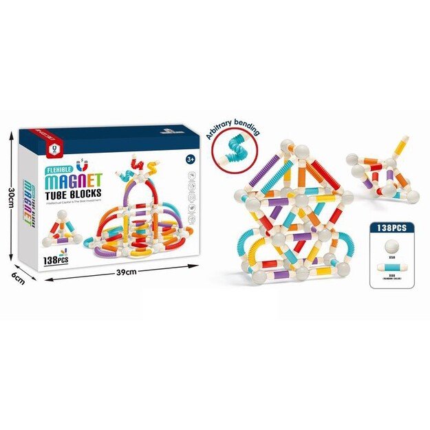 Magnetinis vamzdelių konstruktorius, 138 dalys, lanksti 3D konstrukcija 2