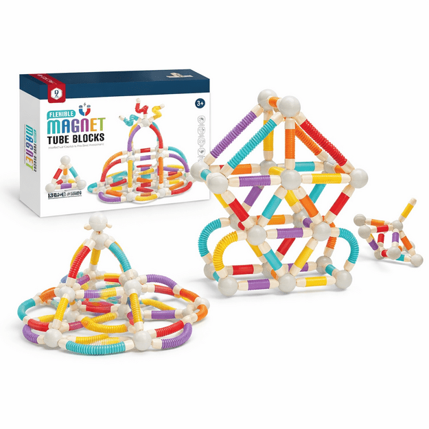 Magnetinis vamzdelių konstruktorius, 138 dalys, lanksti 3D konstrukcija