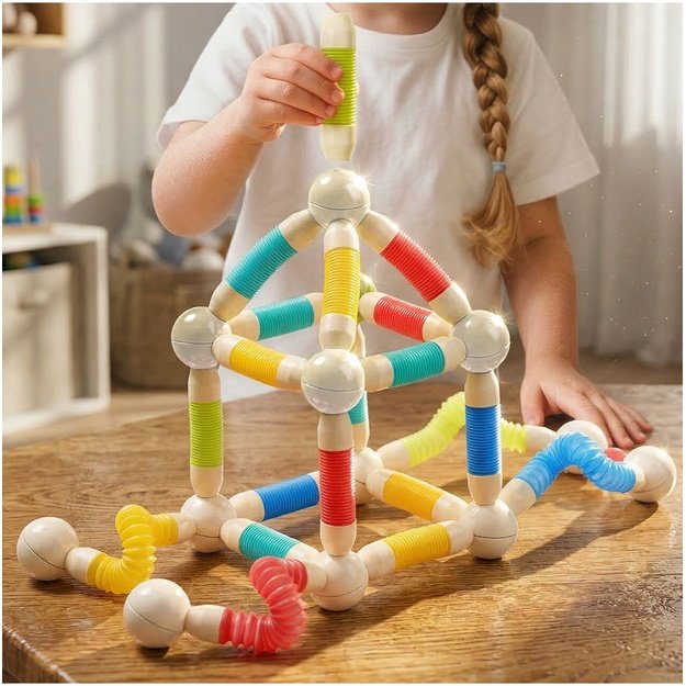 Magnetinis vamzdelių konstruktorius, 138 dalys, lanksti 3D konstrukcija