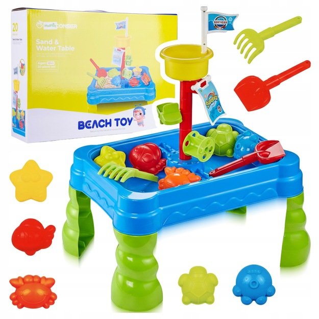 Smėlio ir vandens žaidimų stalas su priedais, 20 dalių