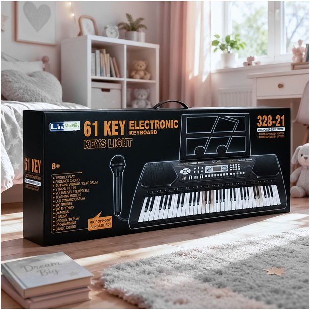 Vaikiškas pianinas su mikrofonu, 61 klavišas