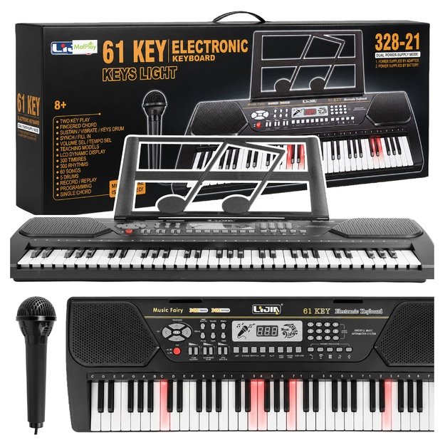 Vaikiškas pianinas su mikrofonu, 61 klavišas