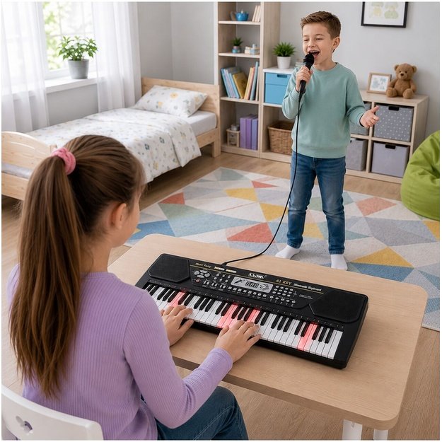 Vaikiškas pianinas su mikrofonu, 61 klavišas