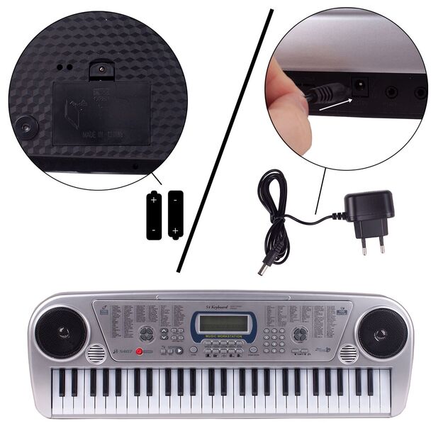 Vaikiškas pianinas su mikrofonu, 54 klavišai, sidabrinis 2