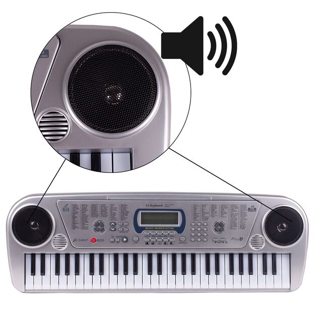 Vaikiškas pianinas su mikrofonu, 54 klavišai, sidabrinis 5