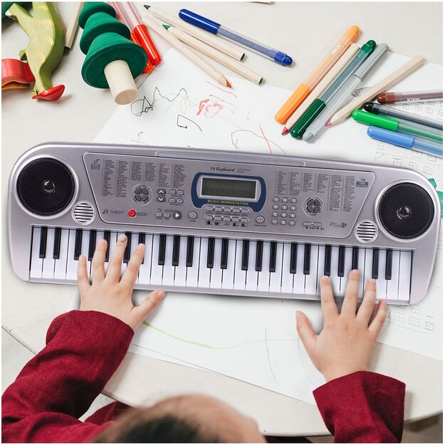 Vaikiškas pianinas su mikrofonu, 54 klavišai, sidabrinis 12