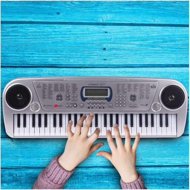 Vaikiškas pianinas su mikrofonu, 54 klavišai, sidabrinis 11