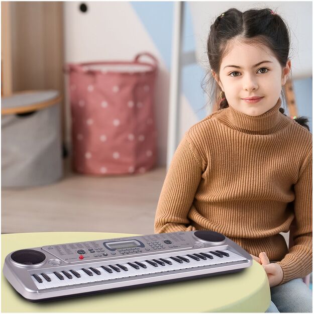 Vaikiškas pianinas su mikrofonu, 54 klavišai, sidabrinis 10