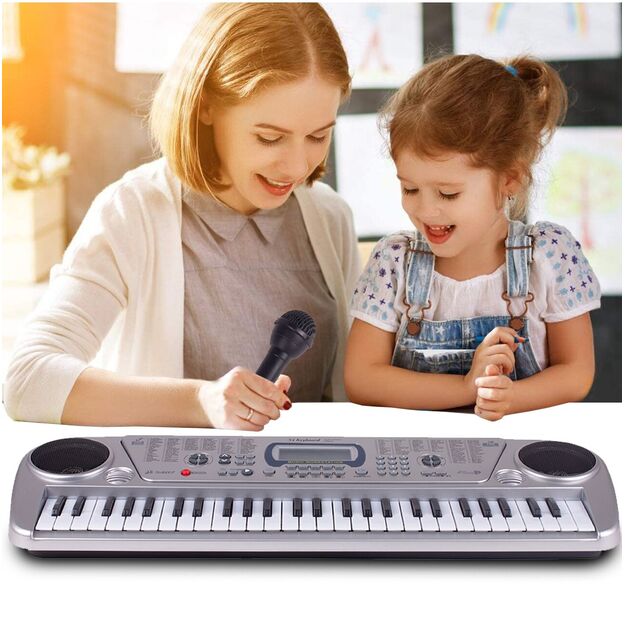 Vaikiškas pianinas su mikrofonu, 54 klavišai, sidabrinis 13