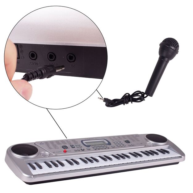 Vaikiškas pianinas su mikrofonu, 54 klavišai, sidabrinis 14