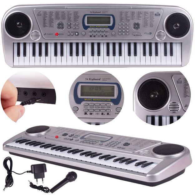 Vaikiškas pianinas su mikrofonu, 54 klavišai, sidabrinis 15